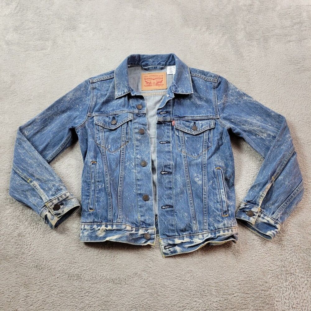 Levis Jeans Jacket Womens XS Blue Trucker‎ Powder Acid Wash Denim